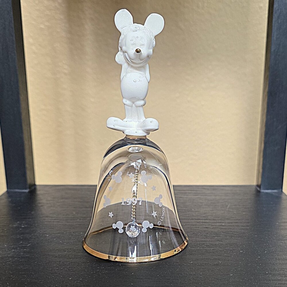 1997 Lenox Porcelain Mickey Mouse with Santa Hat Crystal Glass Bell